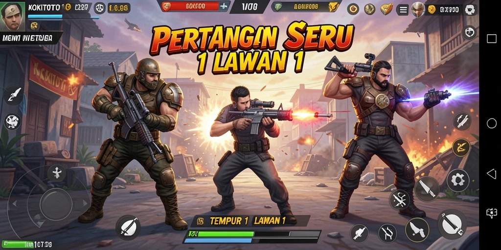 Antarmuka seru dari KOKITOTO di mode Tempur 1 Lawan 1.