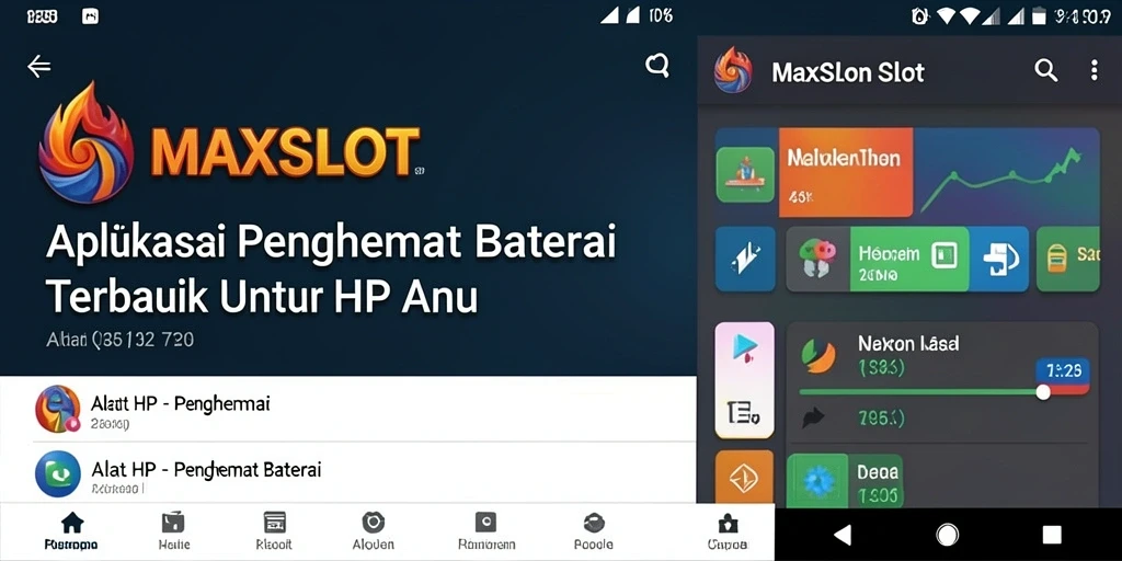 Tampilan antarmuka aplikasi MAXSLOT dengan fitur penghemat baterai yang intuitif.