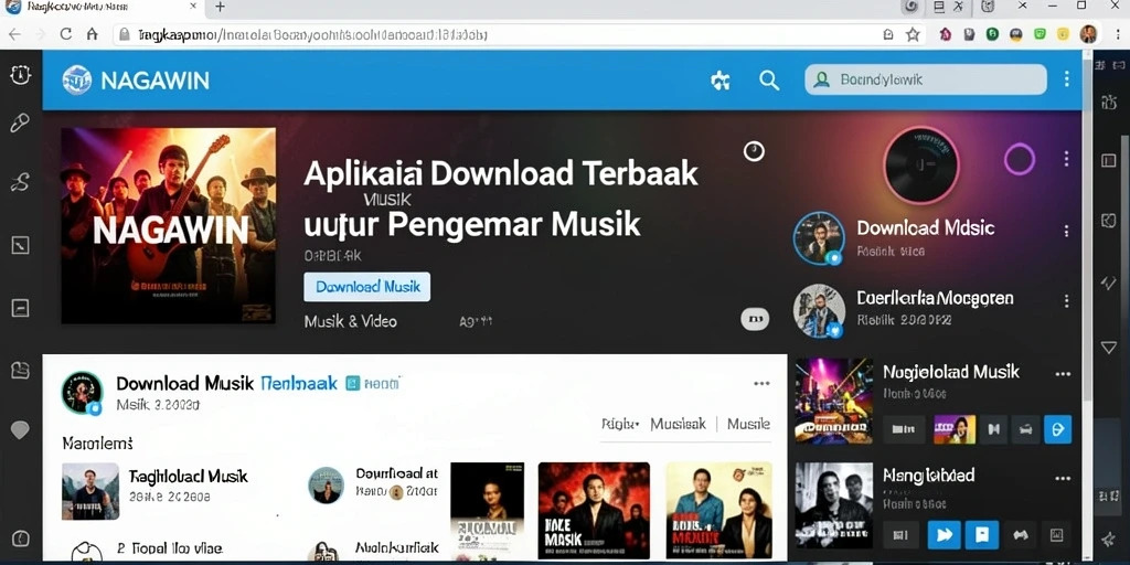 Antarmuka pengguna NAGAWIN dengan pilihan Download Musik yang mudah.