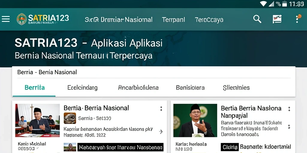 Antarmuka SATRIA123 menampilkan berita nasional terbaru dengan jelas.